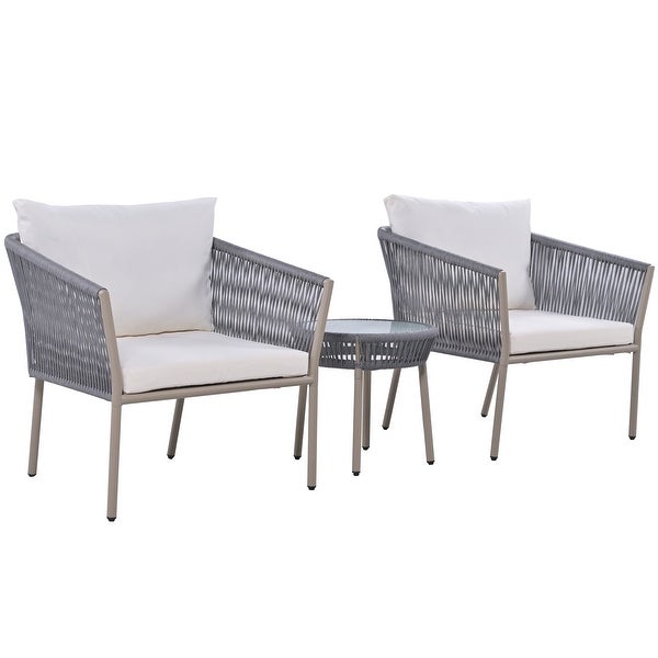 3 PCS Outdoor Rattan Conversation Set， Light Luxury Simple Woven Rope Outdoor Chair Set with 2 Single Chairs and Coffee Table - Overstock - 37780025