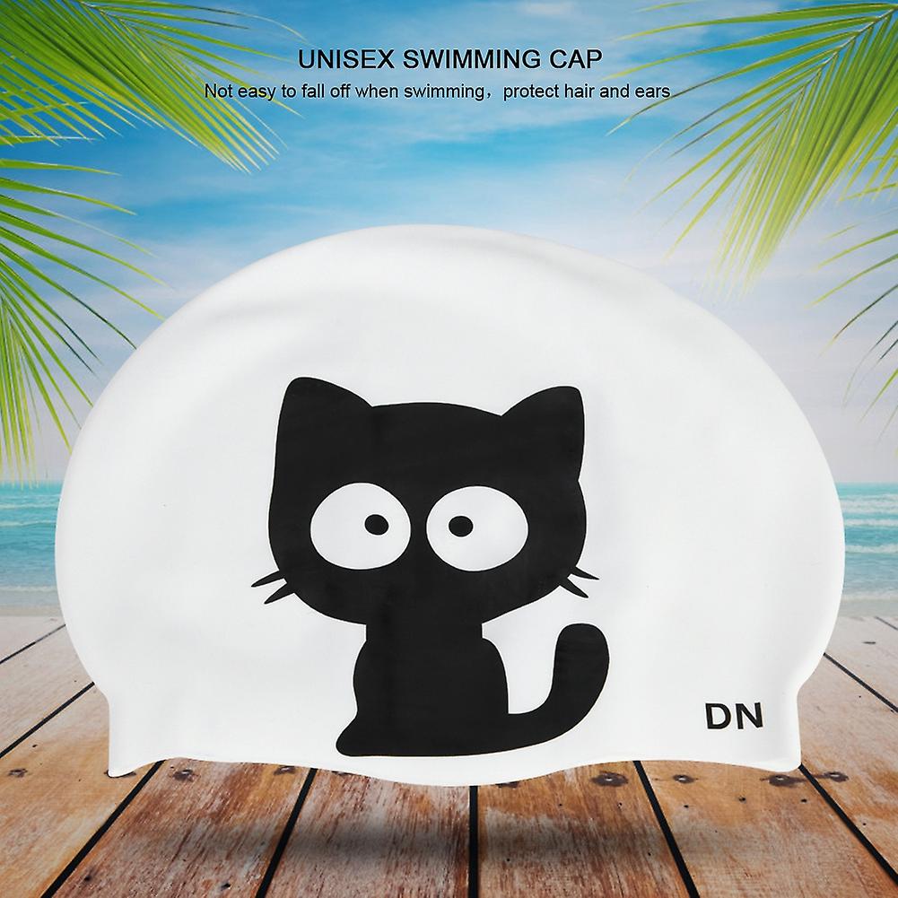 2pcs Unisex Cartoon Pattern Silicone Swimming Cap For Children(cat)