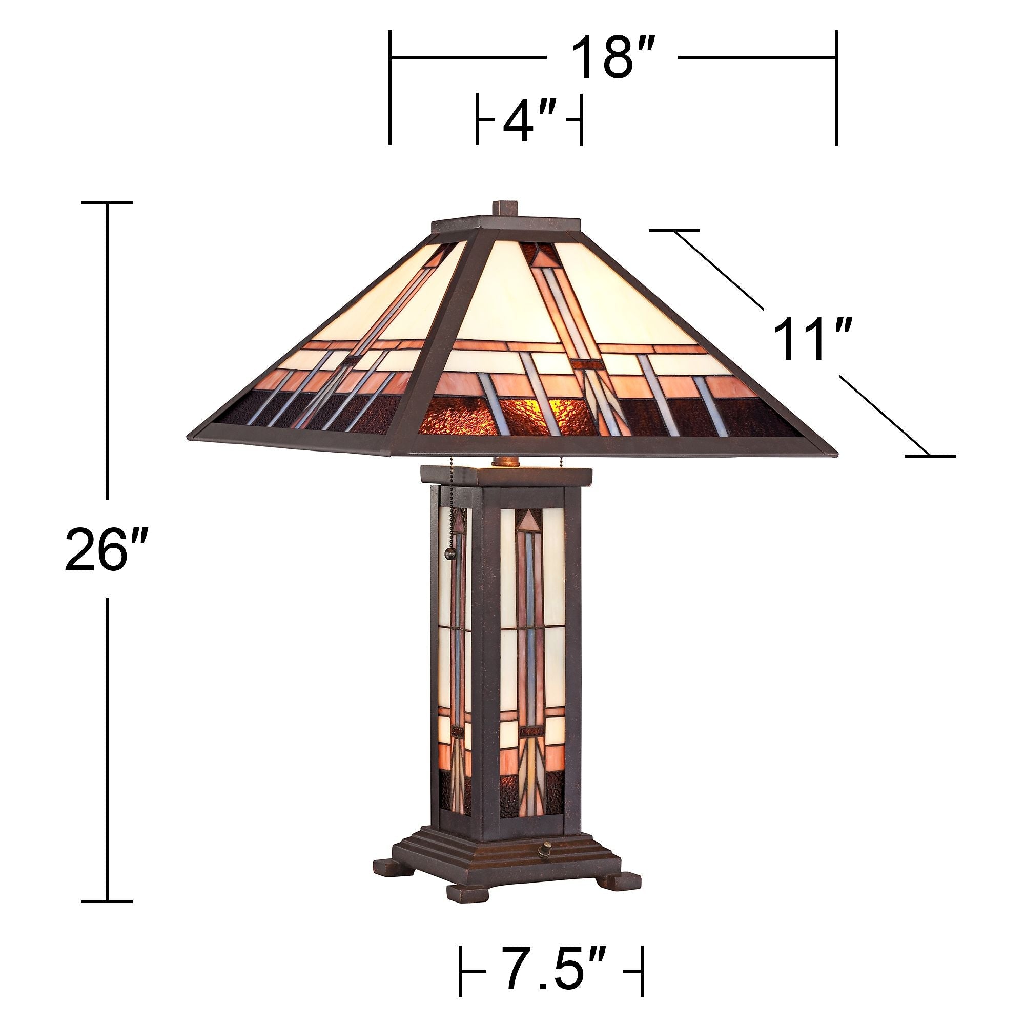 Robert Louis Tiffany Mission Style Table Lamp with Table Top Dimmer 26" High Bronze Art Stained Glass Shade for Living Room Bedroom (Color May Vary)