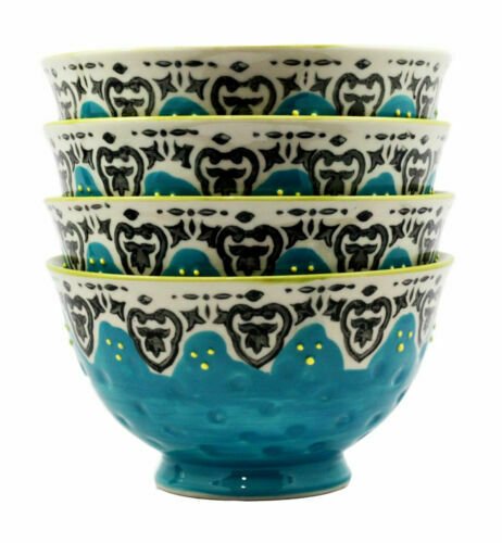 1 Luxury Ottoman Style Textured Dining Bowls Set of 4 Turquoise Flower Blossom EBR02