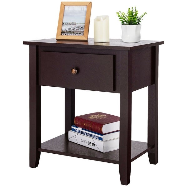 Gymax 2PCS Nightstand Sofa End Side Table W/ Storage Drawer Bottom - 15'' x 22'' x 24''