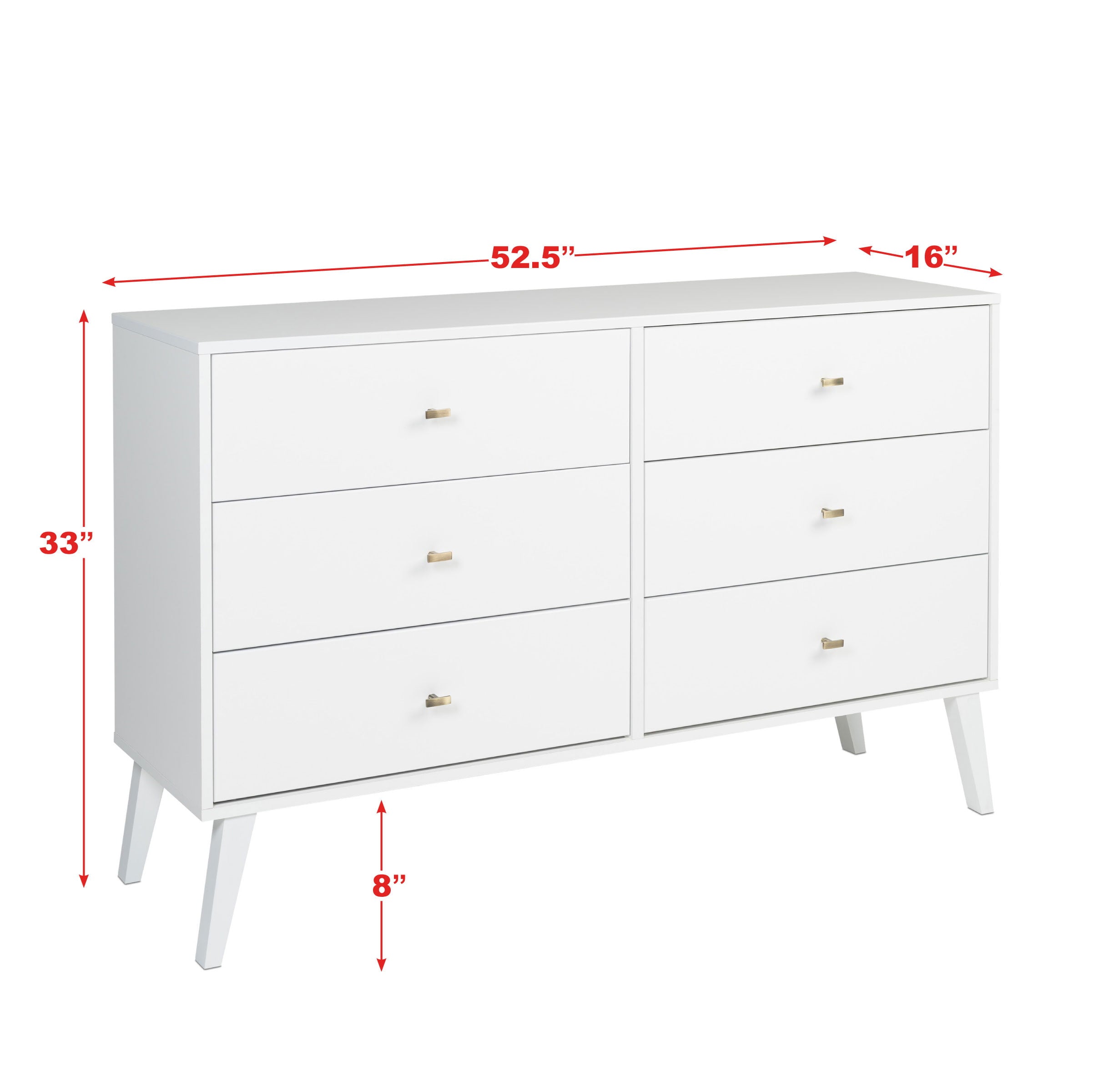 Prepac Milo Mid-Century 6 Drawer Wooden Double Dresser, 16