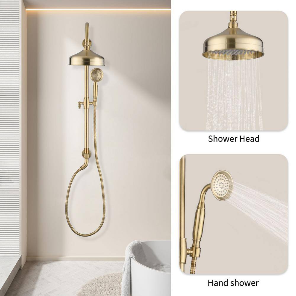 Lukvuzo 2-Jet Shower System with 8 in. Rain Showerhead and Hand Shower in Brushed Gold HSSA08FS066