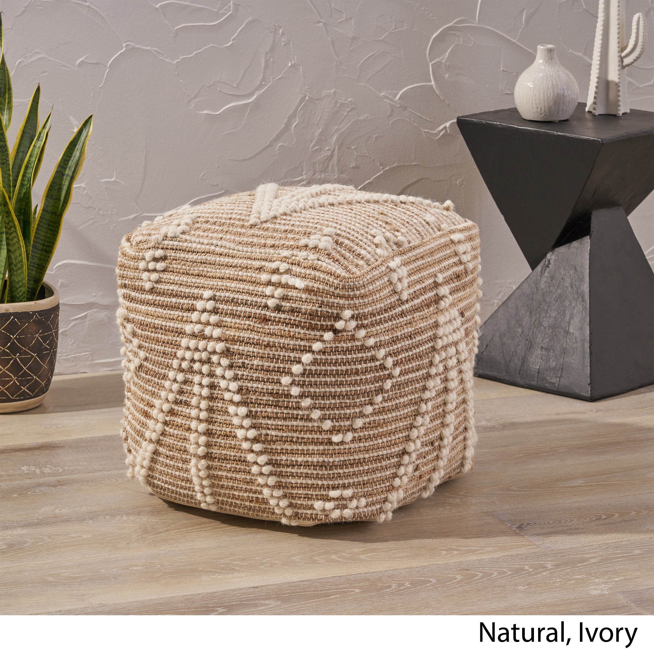 Khalila Boho Wool and Cotton Ottoman Pouf