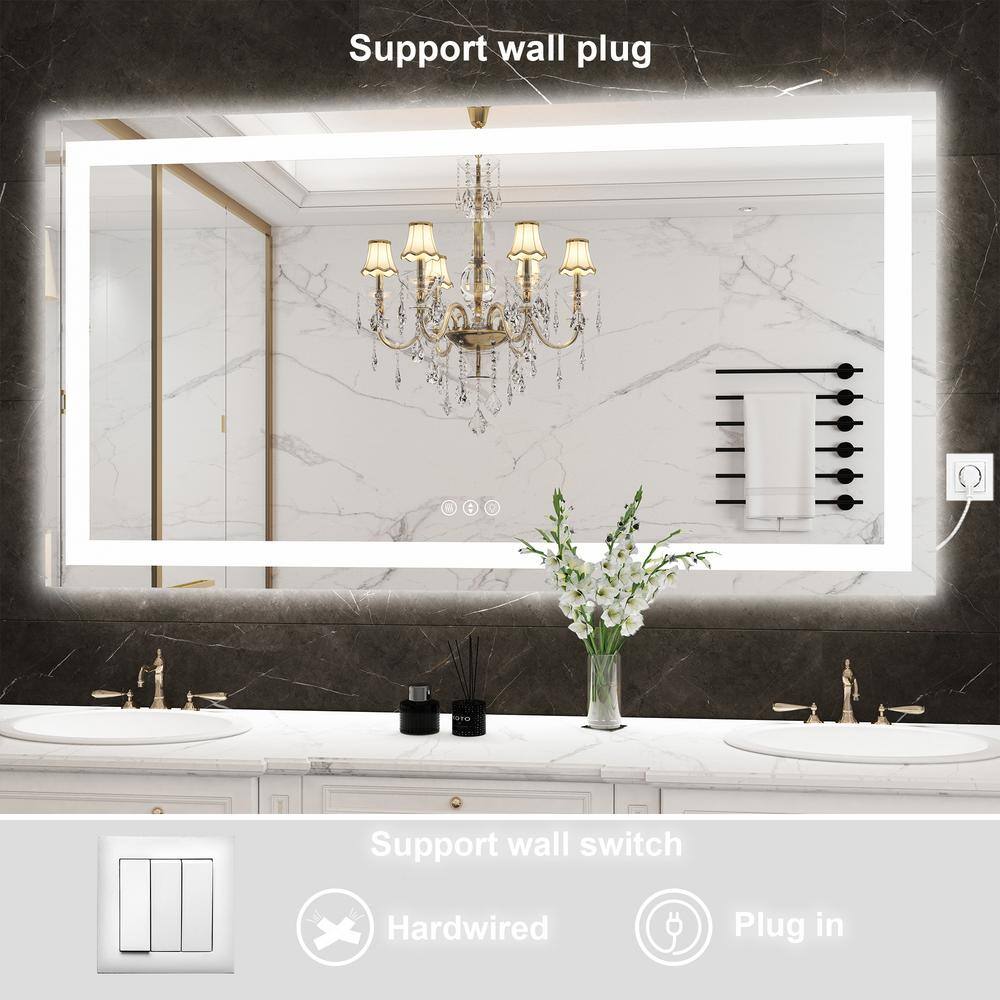 Klajowp New 55 in. W x 30 in. H Large Rectangular Frameless Anti-Fog LED Light Wall Mounted Bathroom Vanity Mirror in White SM01-13975-02