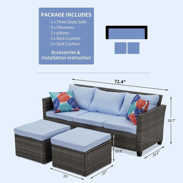 3Piece Outdoor Furniture Set AllWeather Wicker Patio Sofa with Cushions for Conversations