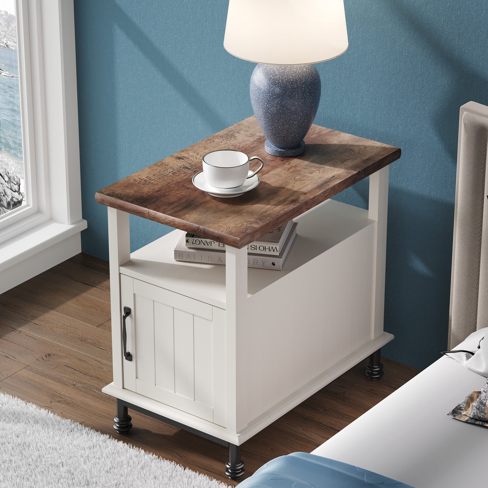 White Modern Bedside Table Bedroom Nightstand End Table Plant Stand Holder Storage Rack Organizer