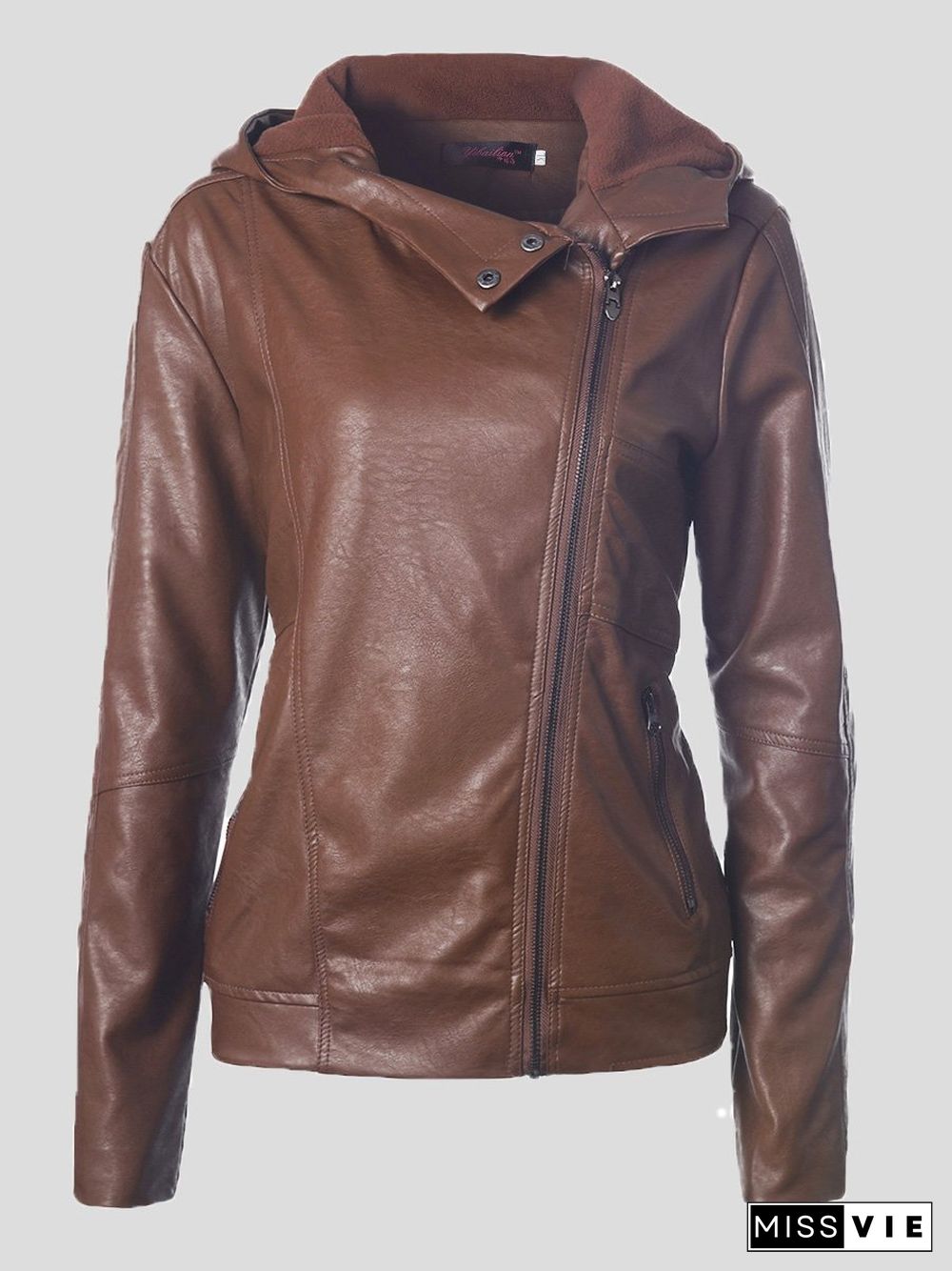 Women's Jackets Vintage Long Sleeve Hooded Leather Jacket