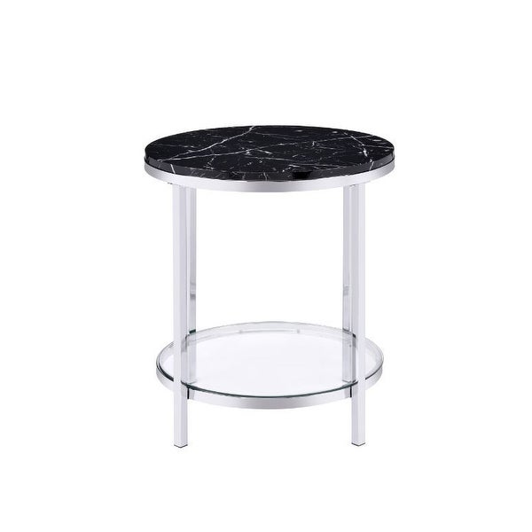 Modern Style Virlana End Table， Faux Black Marble and Chrome Finish