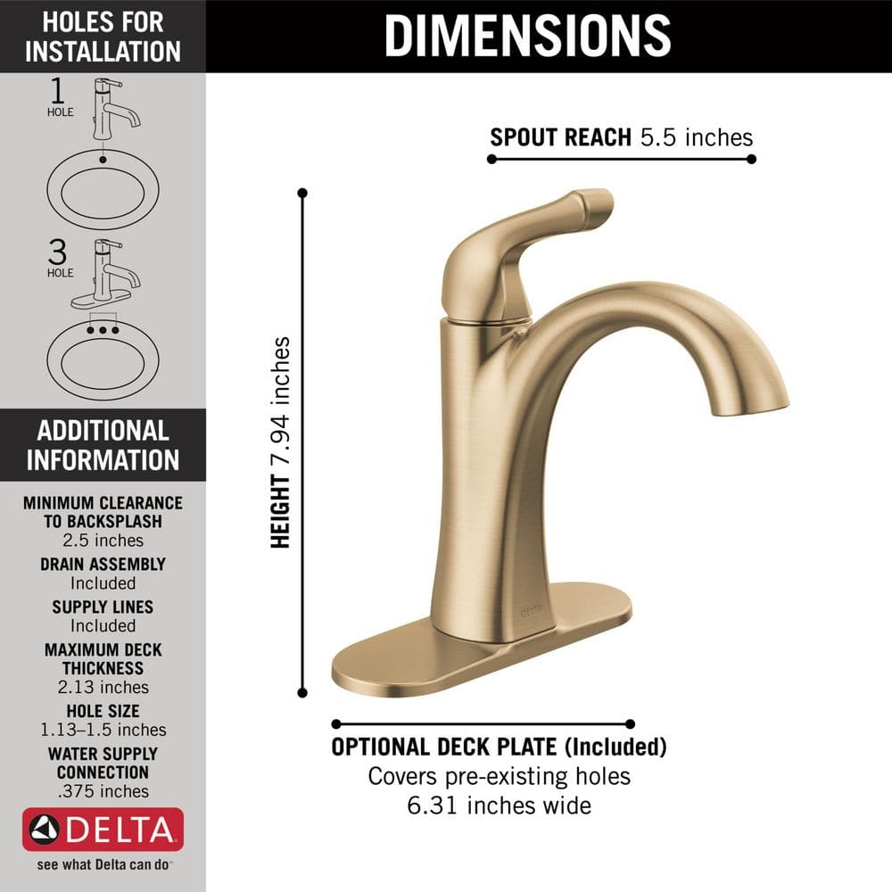 Delta Arvo Single Hole SingleHandle Bathroom Faucet in Champagne Bronze