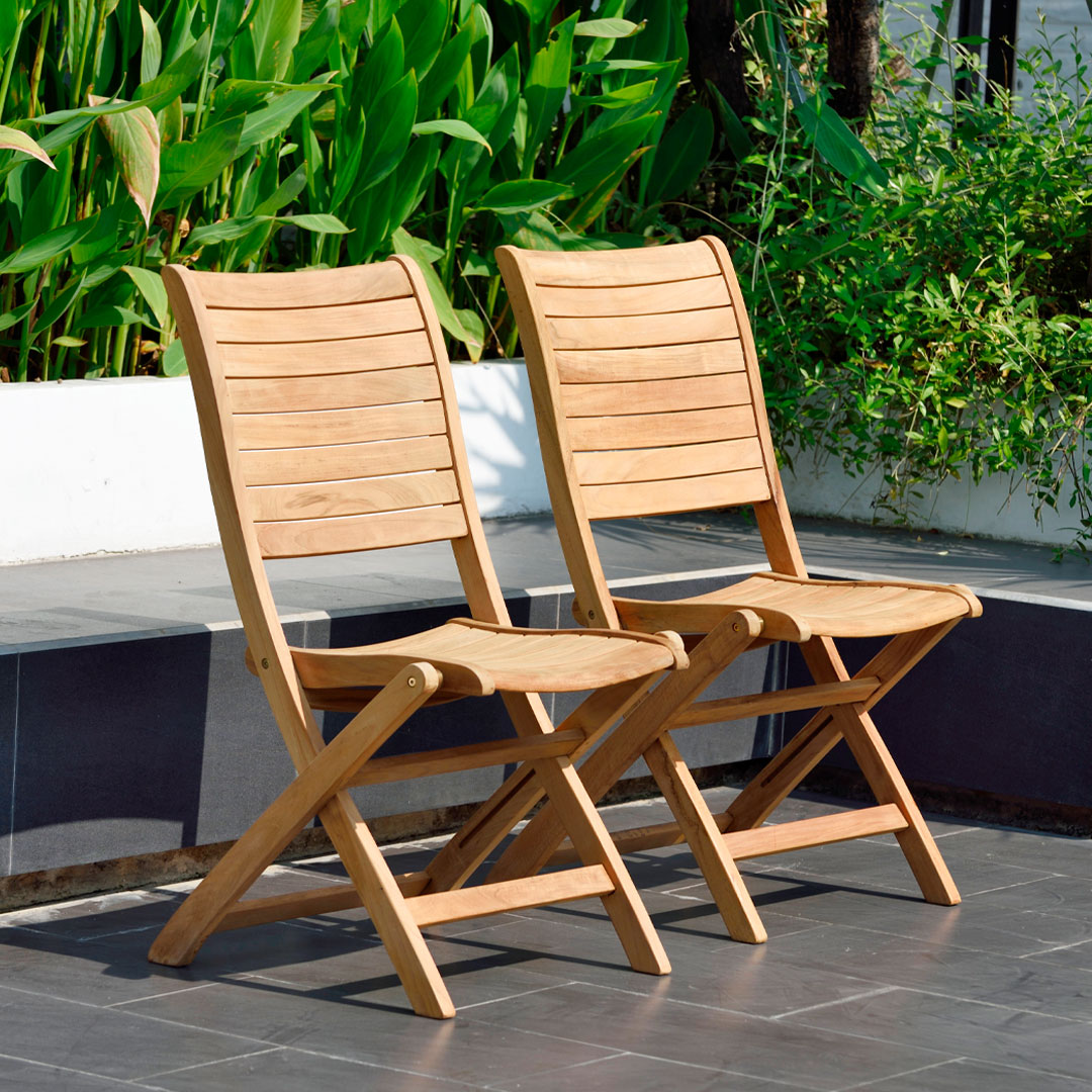 Amazonia Turnberry 2-piece Patio Folding Chairs | Certified Teak | Ideal for Outdoors and Indoors, Brown