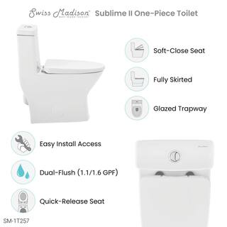 Swiss Madison Sublime II 1-Piece 0.81.28 GPF Dual Flush Compact Toilet in White Seat Included SM-1T257