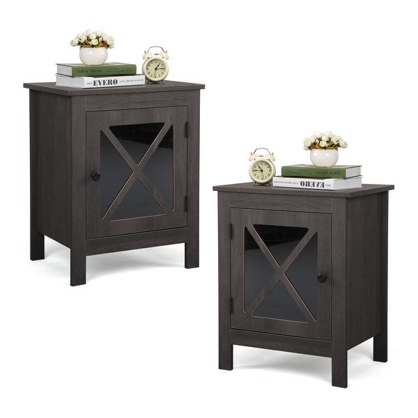 Set of 2 Industrial Nightstand Bedside End Table with Door