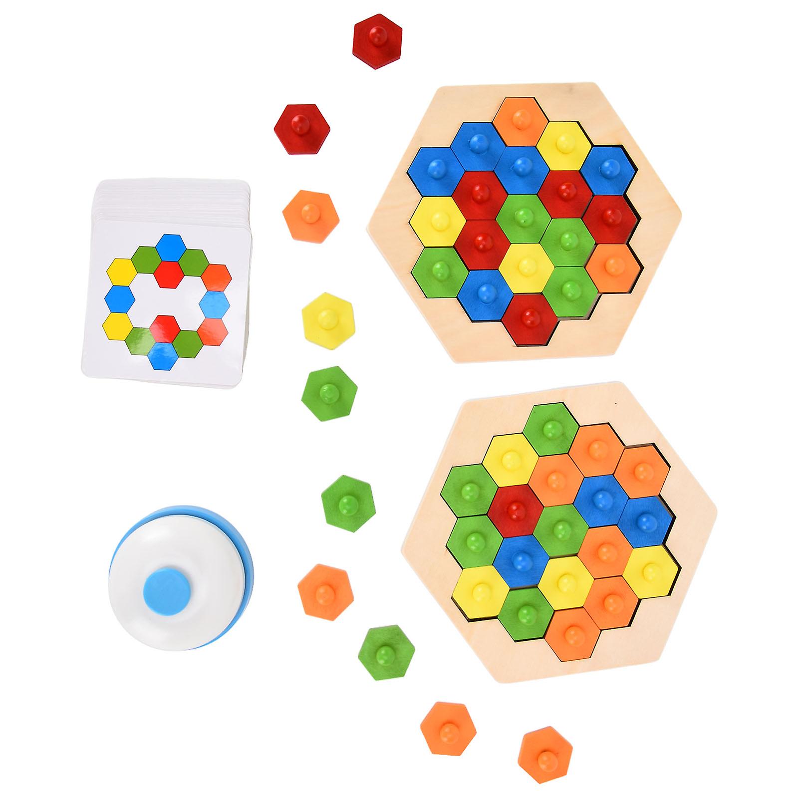 Children's Adult Wooden Hexagonal Puzzle Parent Child Interaction Colorful Brain Teaser Toy For Kids