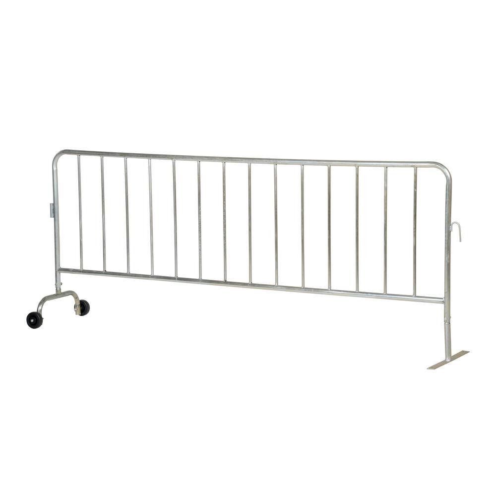 Vestil Heavy Duty Galvanized Steel Crowd Control Interlocking Barrier with 1 Flat Foot and 1 Wheeled Foot PRAIL-102-HD-G-WF