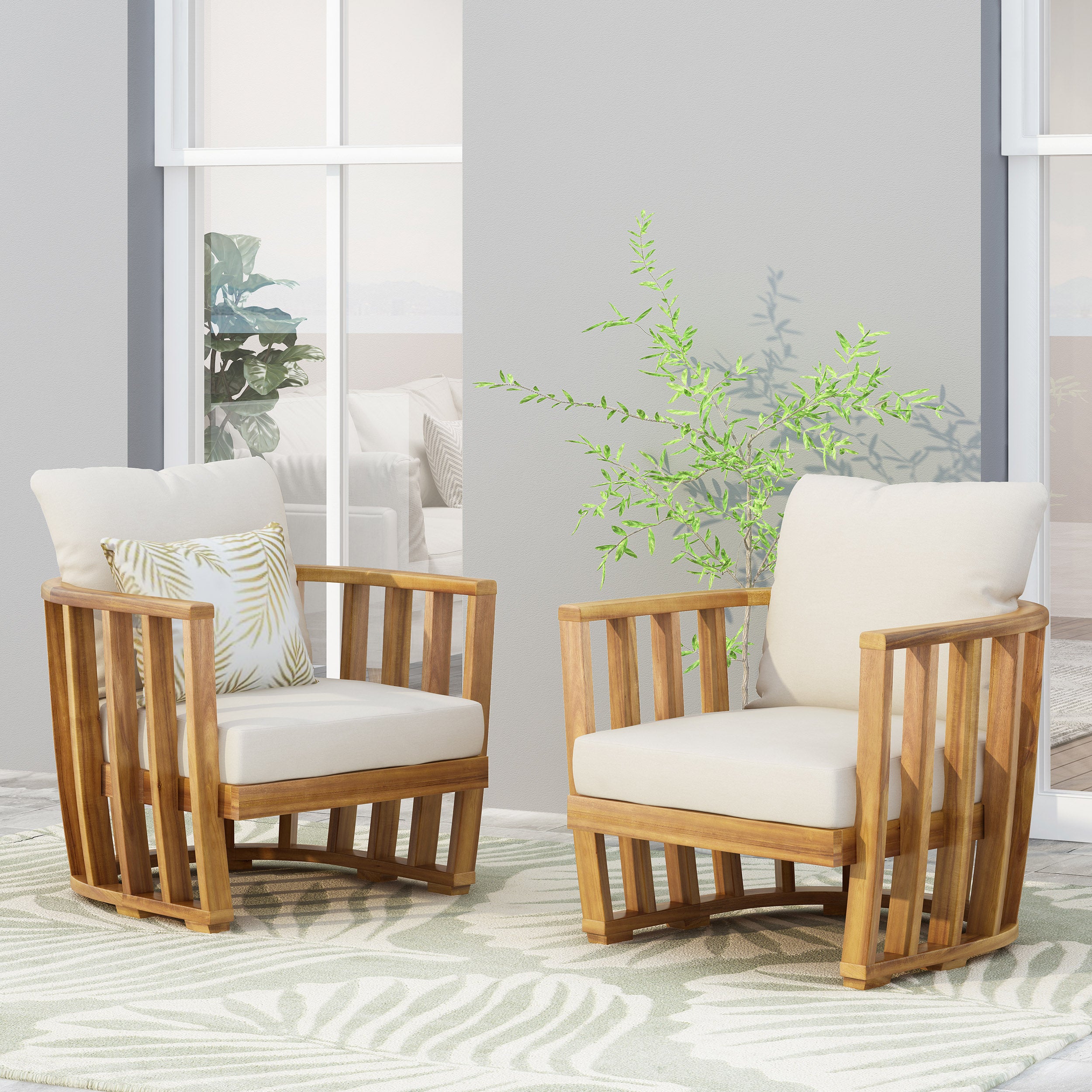 Wallowa Outdoor Acacia Wood Club Chairs with Cushions (Set 2)