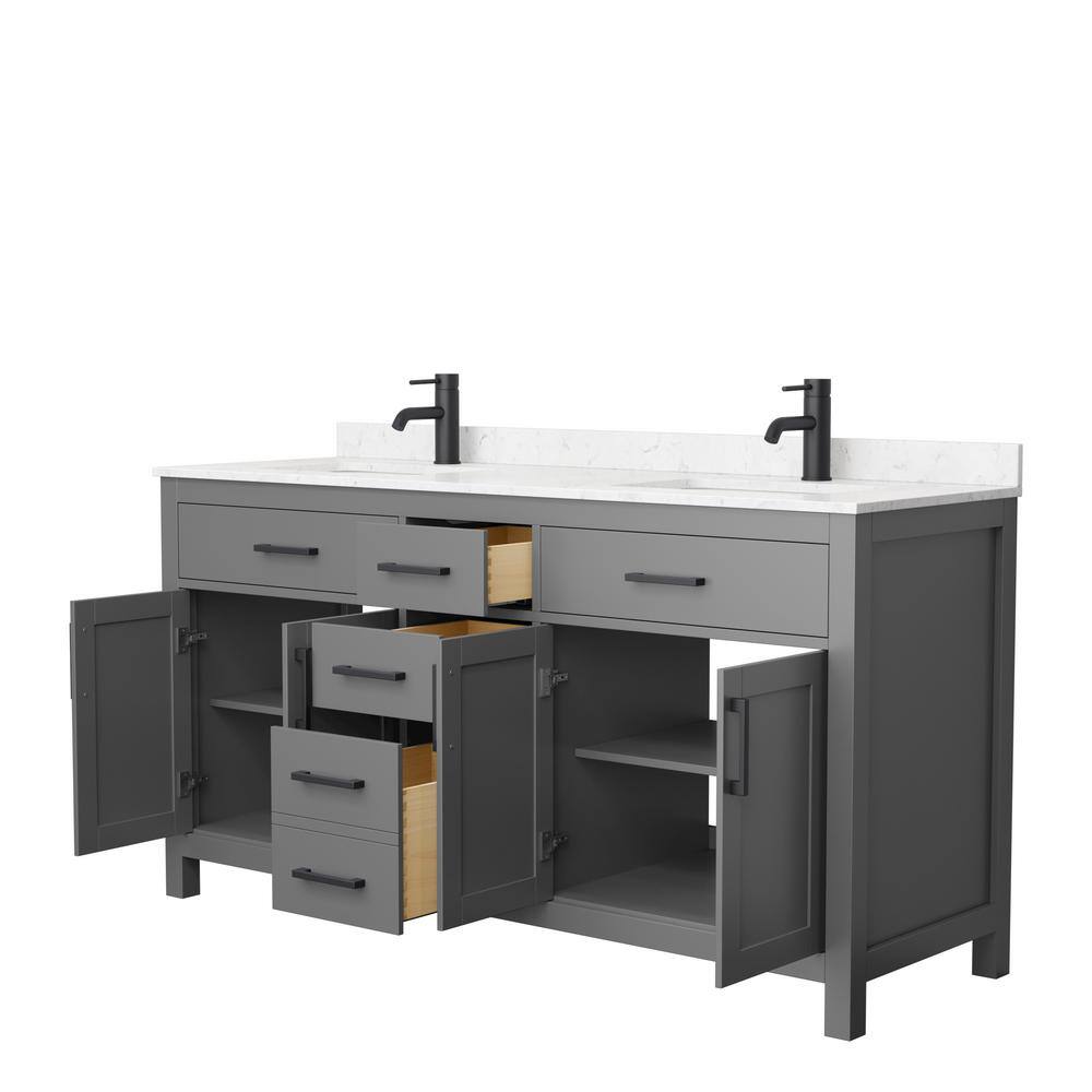 Wyndham Collection Beckett 66 in. W x 22 in. D x 35 in. H Double Sink Bathroom Vanity in Dark Gray with Carrara Cultured Marble Top WCG242466DGBCCUNSMXX