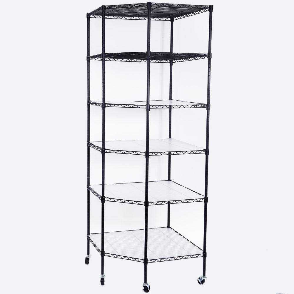 Karl home Black Heavy Duty 6-Tier Metal Rolling Freestanding Garage Storage Shelving Unit (26.77 in. W x 71 in. H x 26.77 in. D) 302992573259