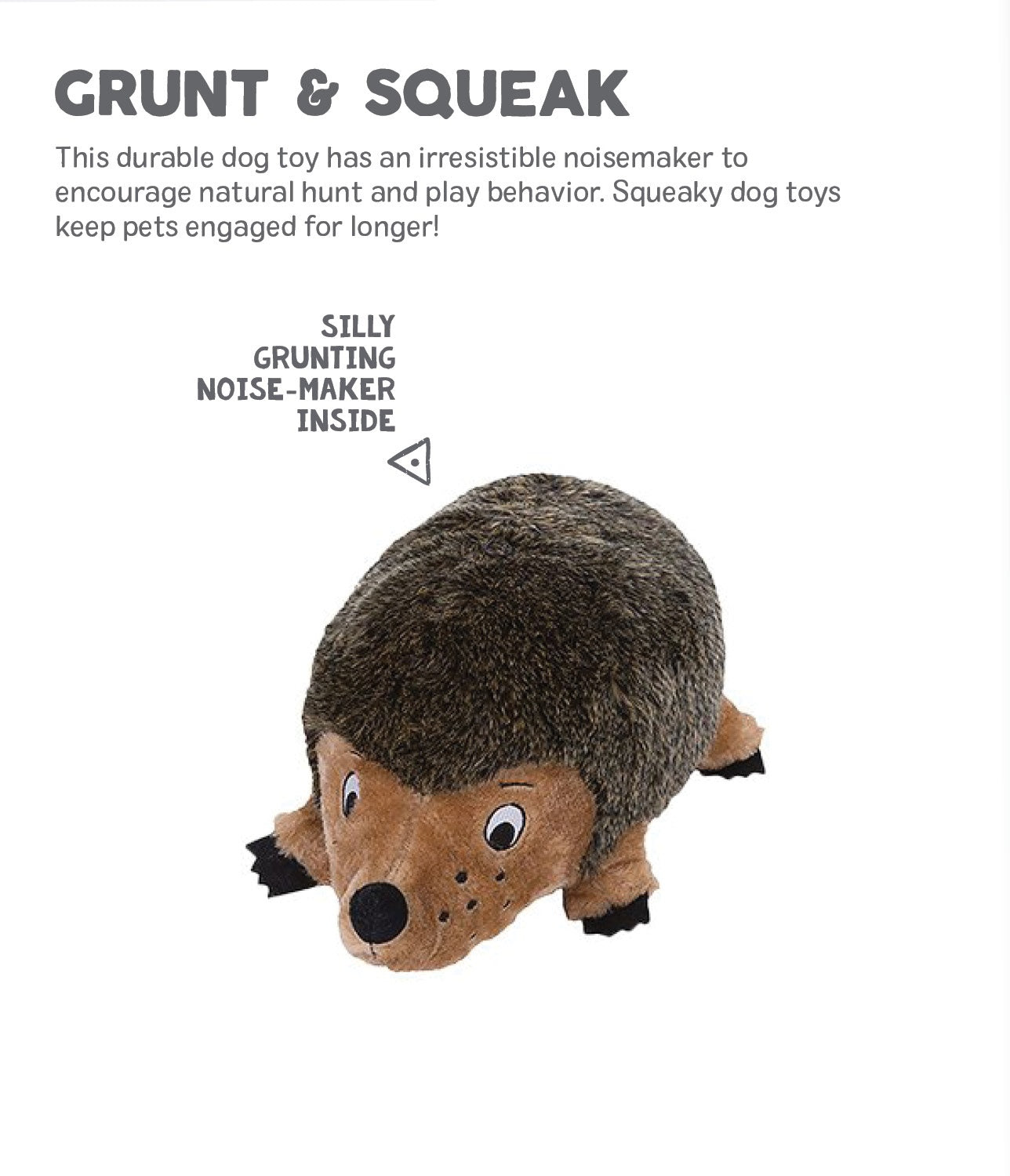 Outward Hound Hedgehogz Grunting Plush Dog Toy， Brown， Medium