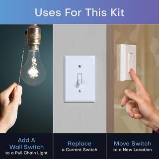 RunLessWire Simple Wireless Light Switch Kit No-Wires and Battery-Free Light Switches for Home (1 Receiver and 1 Light Switch) RW9-SKWH