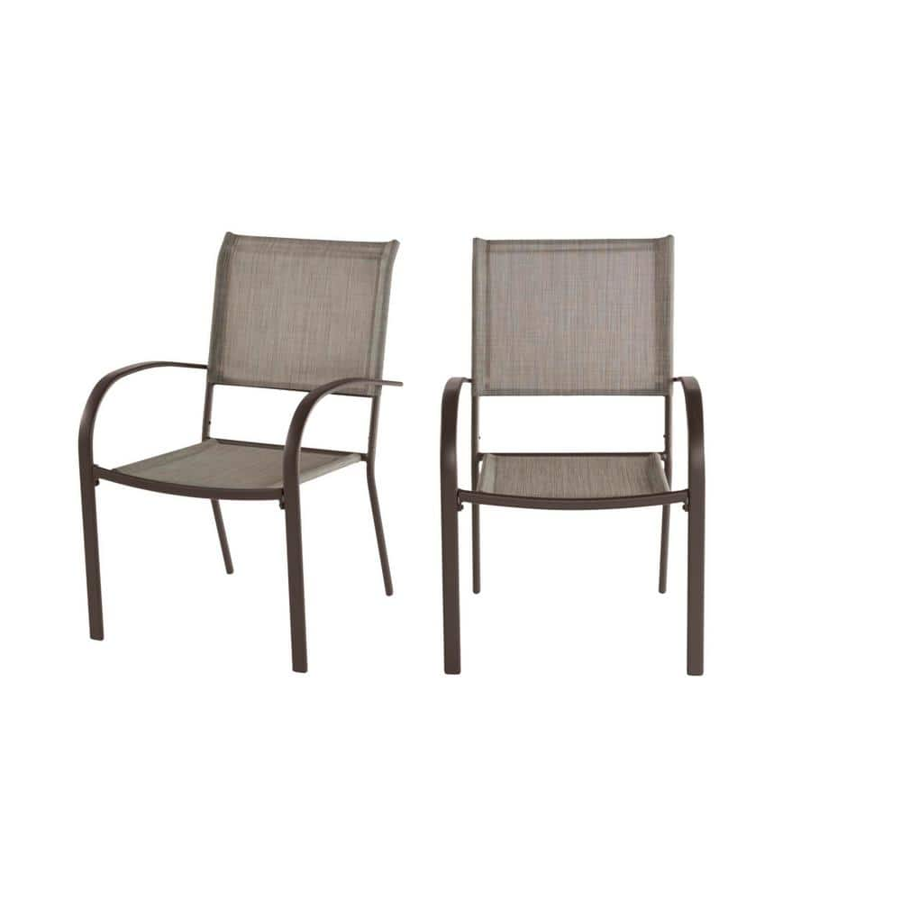 StyleWell Mix and Match Stationary Stackable Steel Split Back Sling Outdoor Patio Dining Chair in Riverbed Taupe Tan (2-Pack) FCS70391G2PKRVB