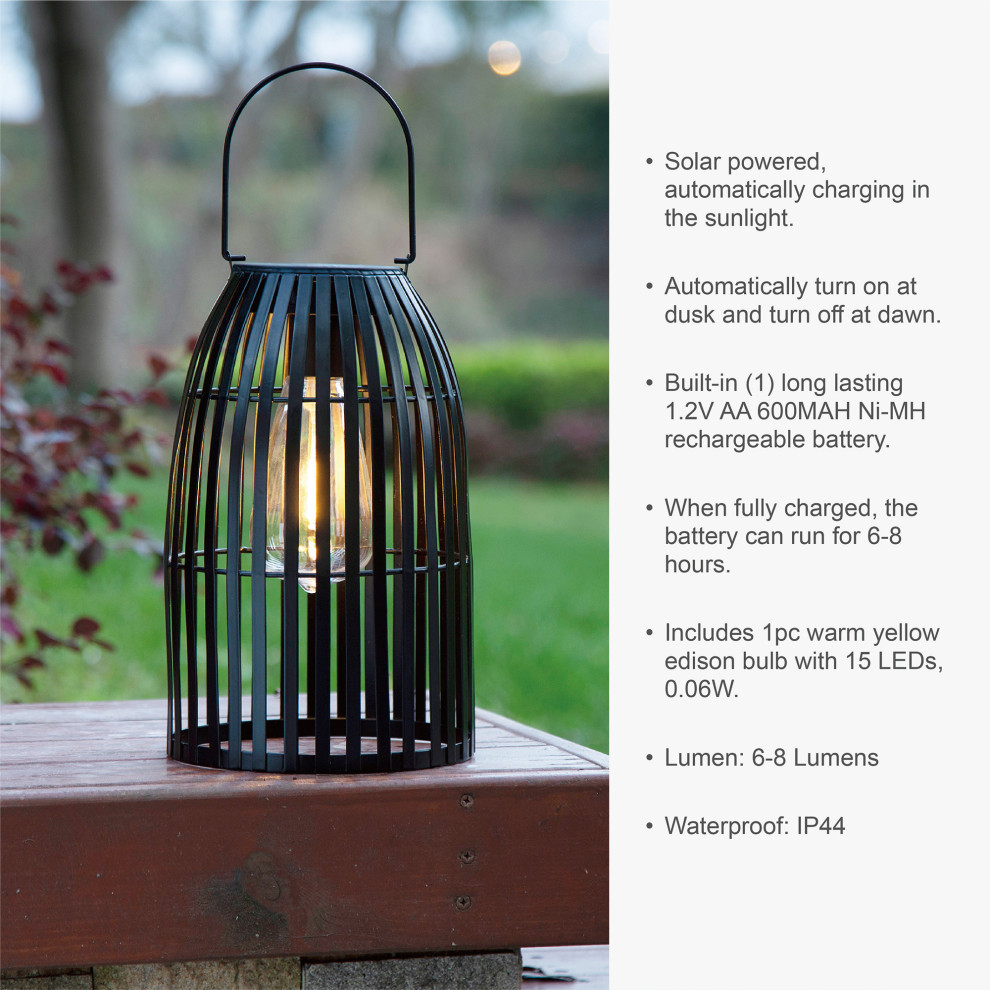 9.75 Metal Woven Black Solar Powered Outdoor Hanging Lantern   Industrial   Outdoor Hanging Lights   by Glitzhome  Houzz