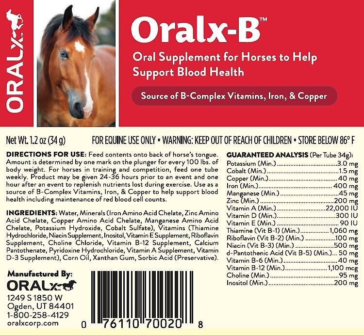 Oralx Oralx-B Circulatory Care Paste Horse Supplement， 1.2-oz syringe