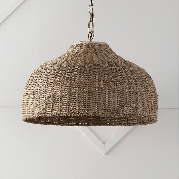 Eliza Coastal Bohemian Rattan iron Dome Led Pendant Brown brass Gold Jonathan Y