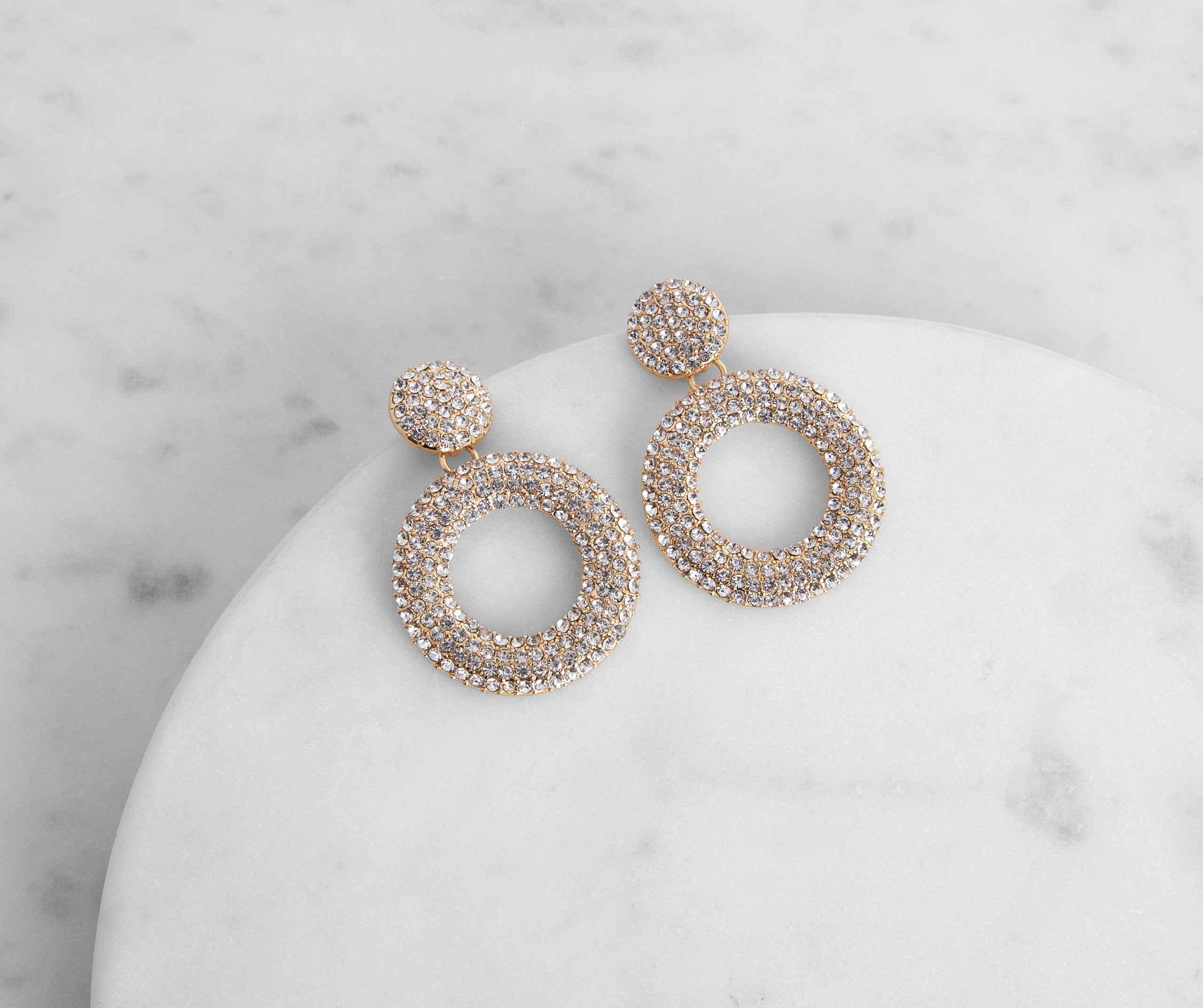 Bringing It Circular Rhinestone Drop Earrings