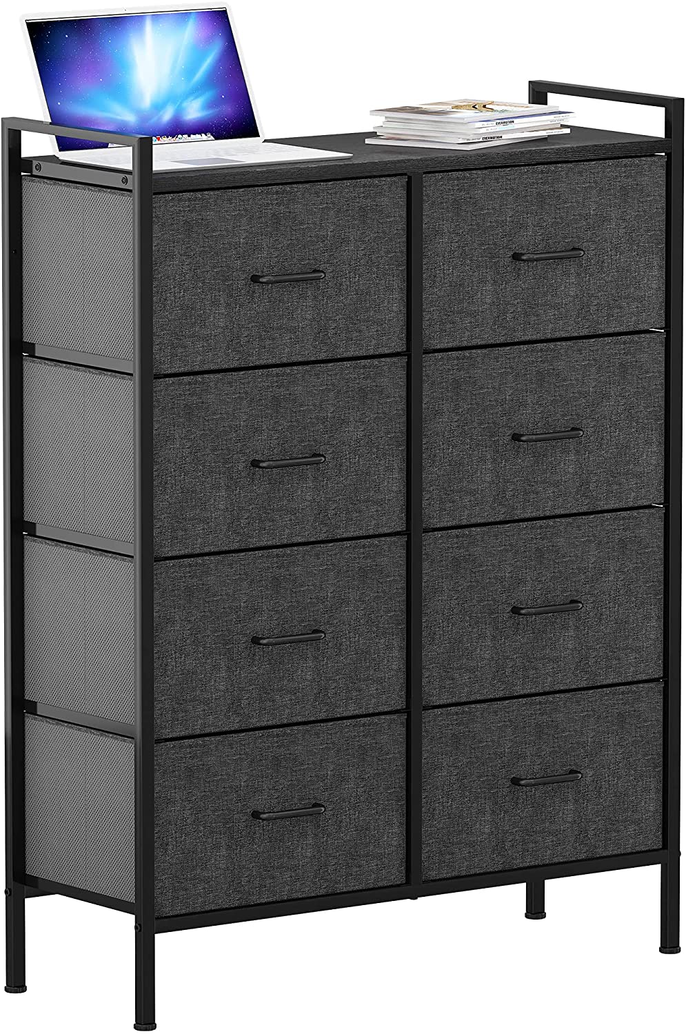 DWVO 8 Drawer Dresser for Bedroom Tall Fabric Dresser Storage Tower Cabinet Bin Storage Organizer for Living Room Kids Room, Black Gray