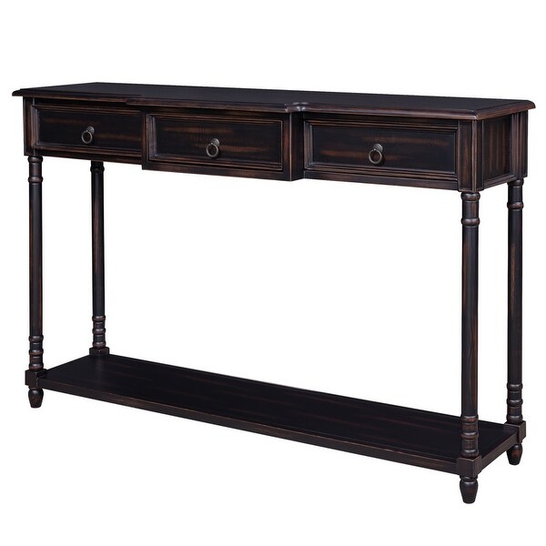 Console Table w/ Projecting Drawers and Long Shelf for Entryway，Brown