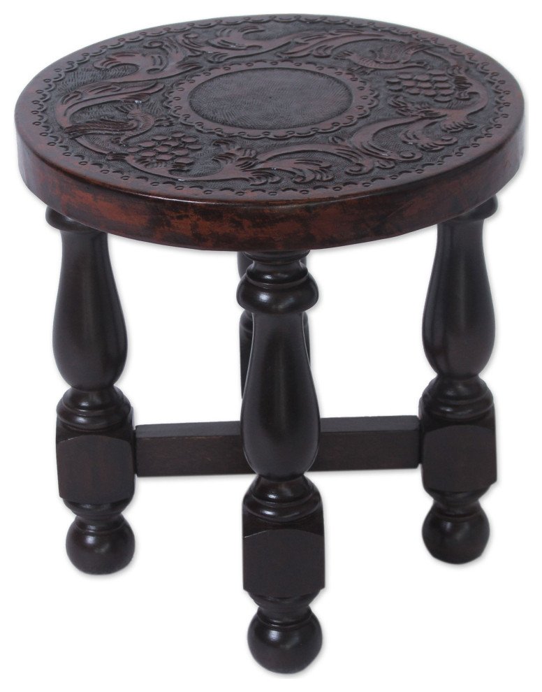 Novica Handmade Vineyard Birds Wood And Leather Stool  12 quot  Contemporary   Footstools And Ottomans   by NOVICA  Houzz