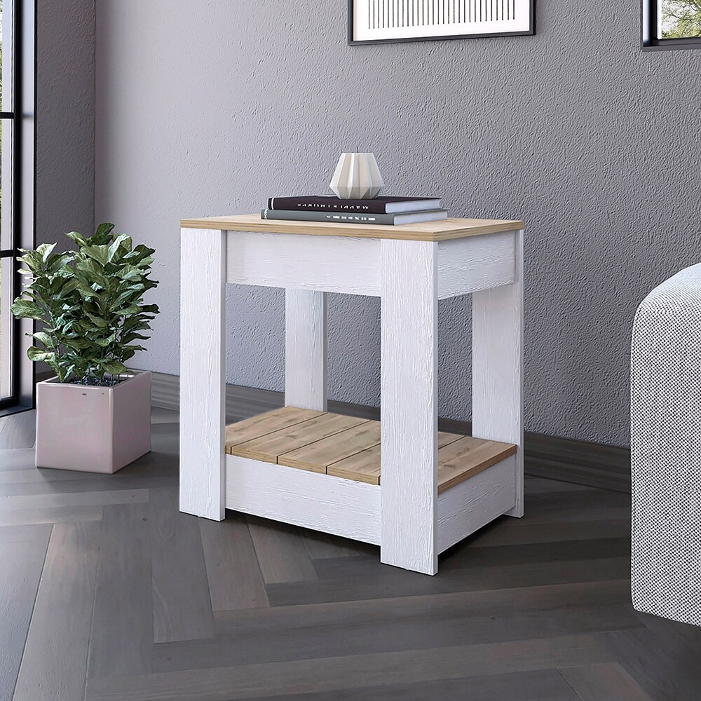 Brookings Composite Wood Indoor Modern Side Table - White And Golden