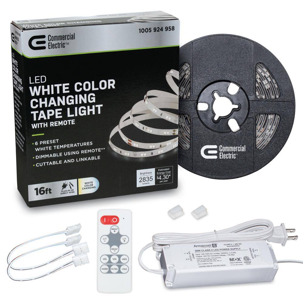 Commercial Electric 16 ft. LED Tunable White Tape Light Kit- Under Cabinet Light 421510