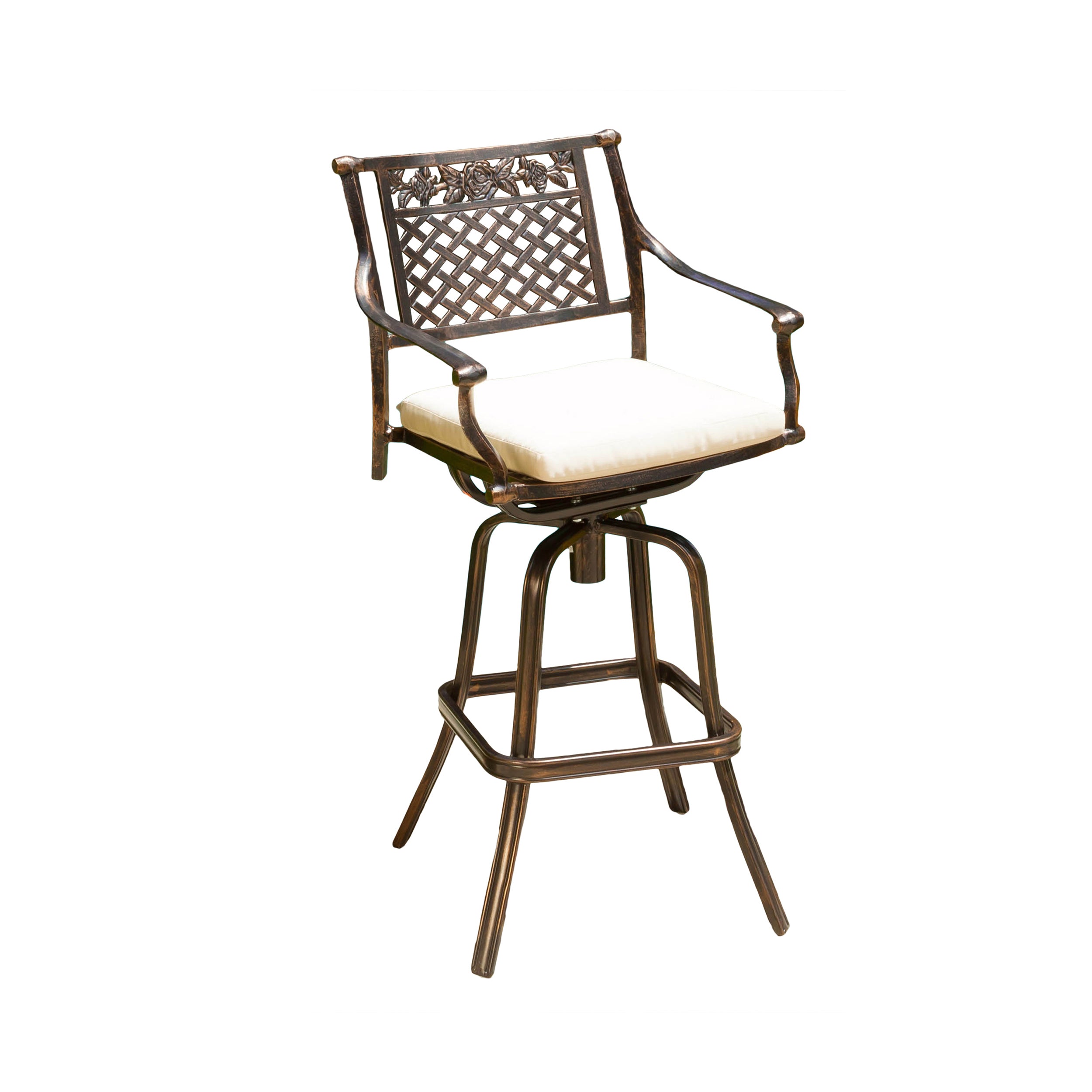 Sierra 30-Inch Outdoor Cast Aluminum Swivel Bar Stool w/ Cushion