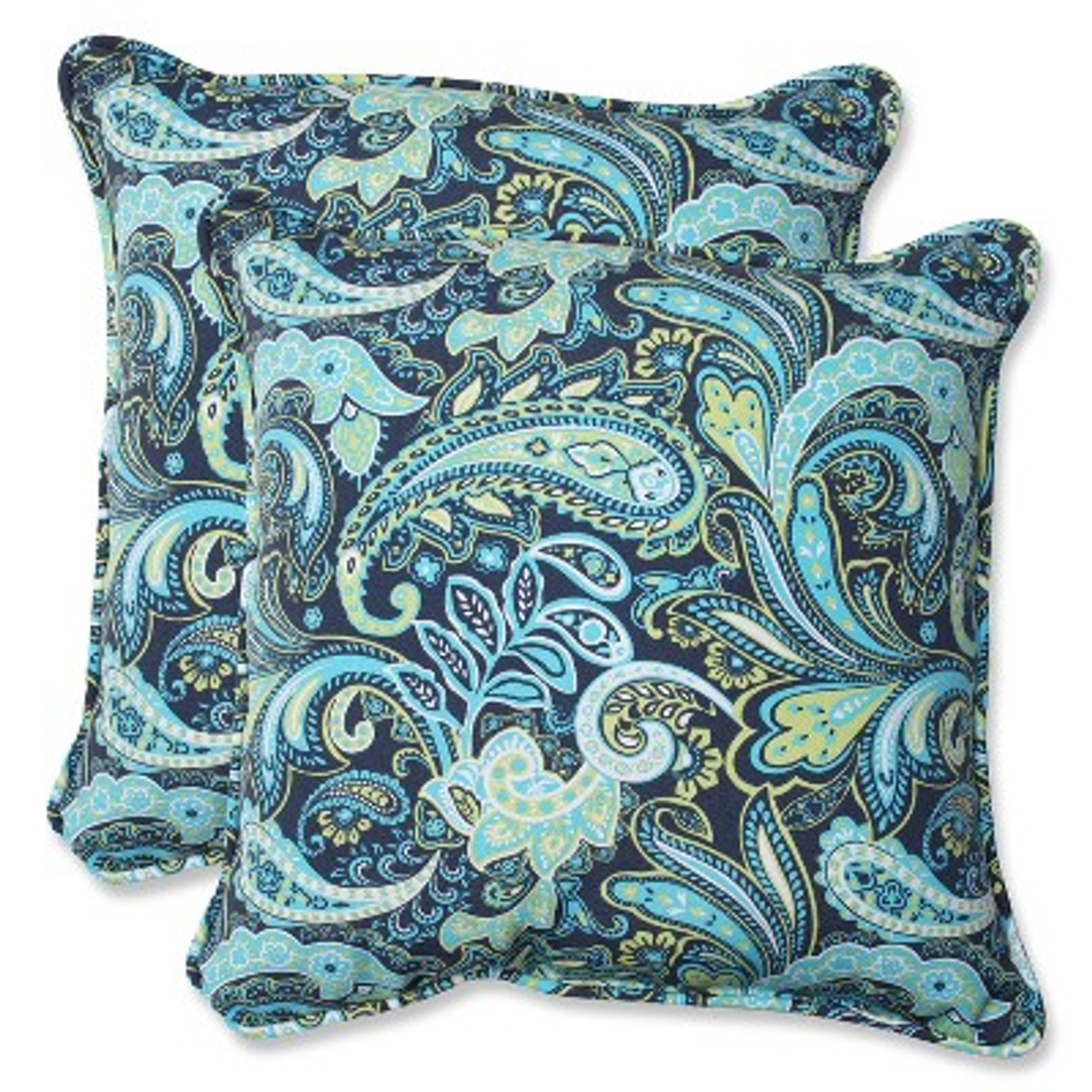 2pk Outdoor Square Throw Pillow - Navy/Turqouise/Paisley - Pillow Perfect