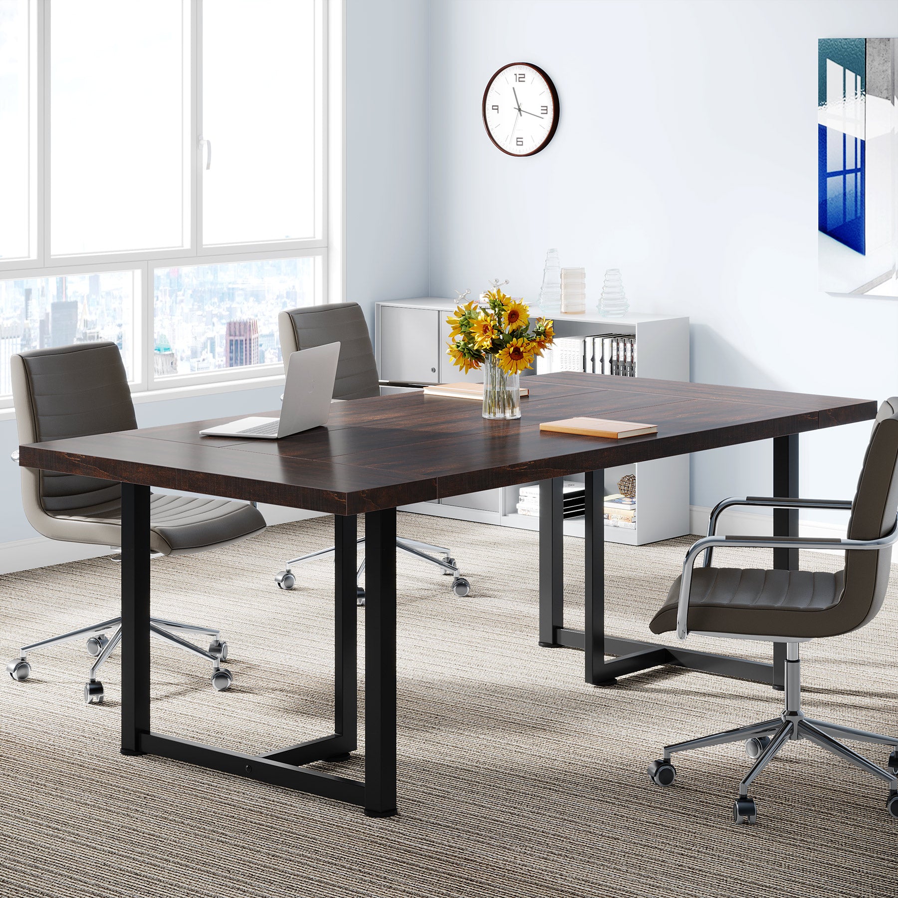 Conference Table, 6FT Rectangular Meeting Table Boardroom Desk