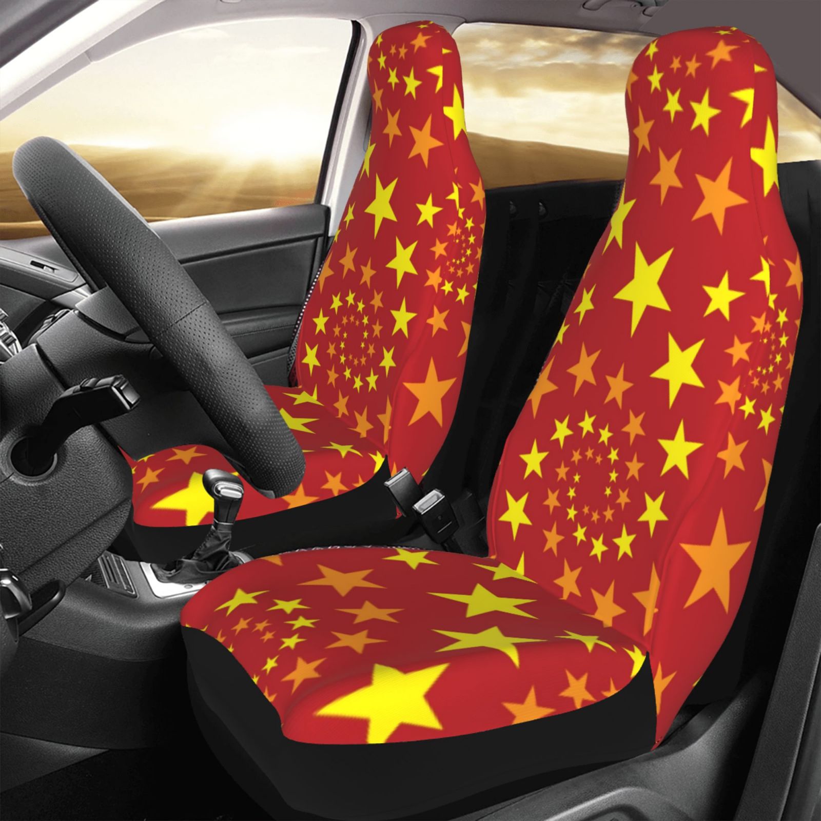 TEQUAN Front Seat Covers， Red Star Holiday Pattern 2 Piece Car Seat Cover Fit Most Car SUV Truck Van