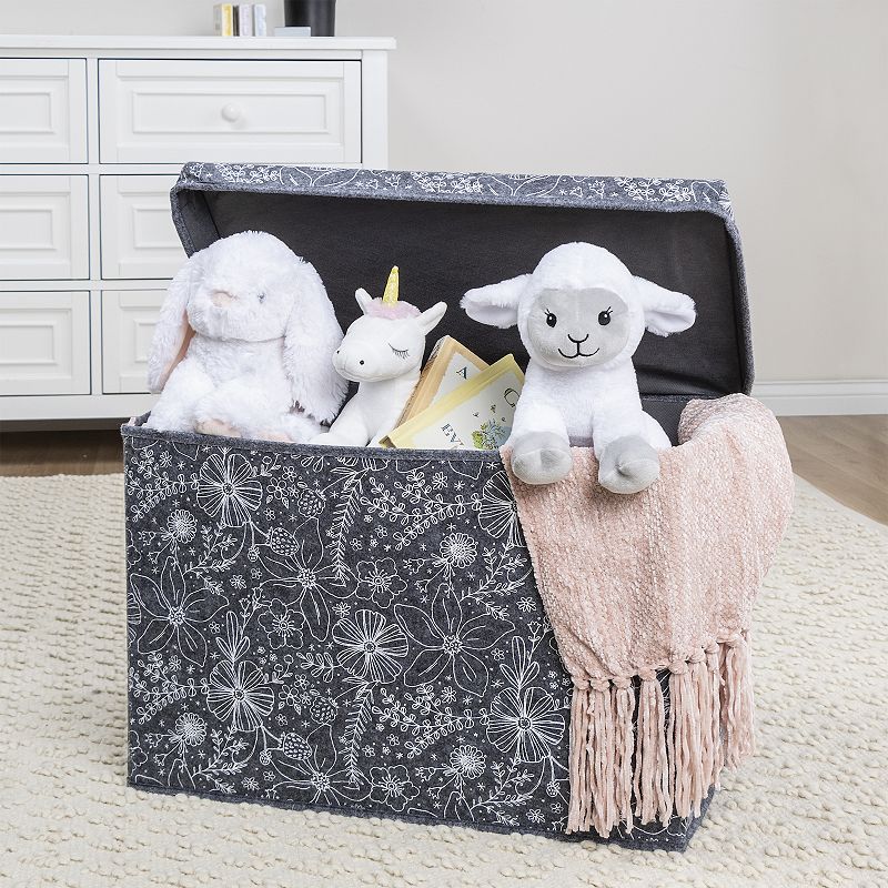 Sammy and Lou Floral Gray and White Felt Toy Box