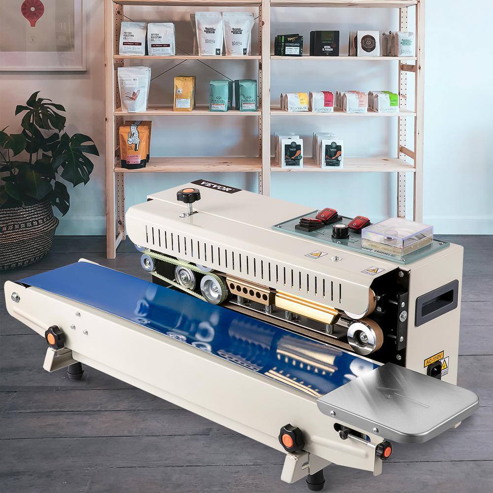 VEVOR Silver Continuous Band Heat Sealer 0.24 in. to 0.6 in. Seal Width Horizontal Sealing Machine for PVC Membrane Bag Film JTFKJMC52110V3DCHV1