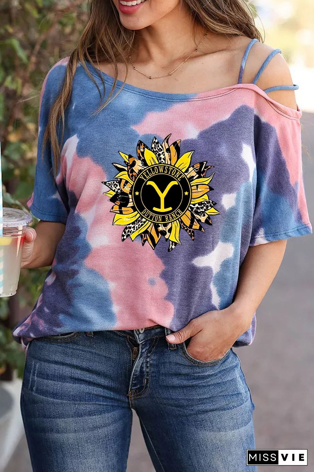 Yellowstone Print Graphic Tees for Women Wholesale Short Sleeve T shirts Top