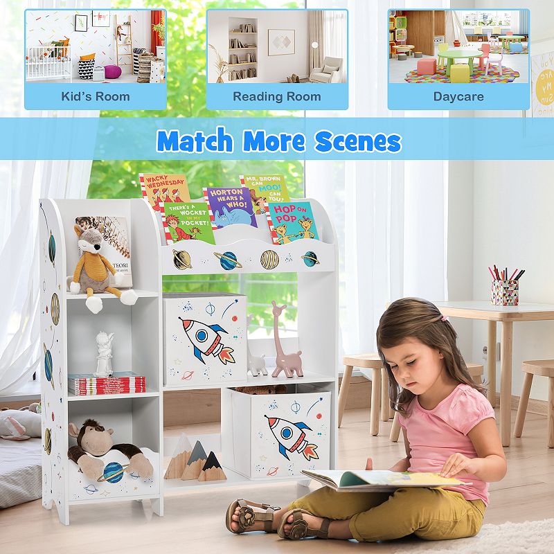 Kids Toy and Book Organizer Children Wooden Storage Cabinet with Storage Bins