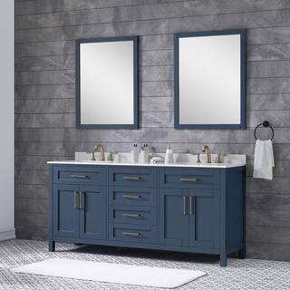 OVE Decors Tahoe 72 in.W Double Sink Vanity in Midnight Blue with Cultured Marble Vanity Top in White with White Basins and Mirrors KC-TAHO72-045UL