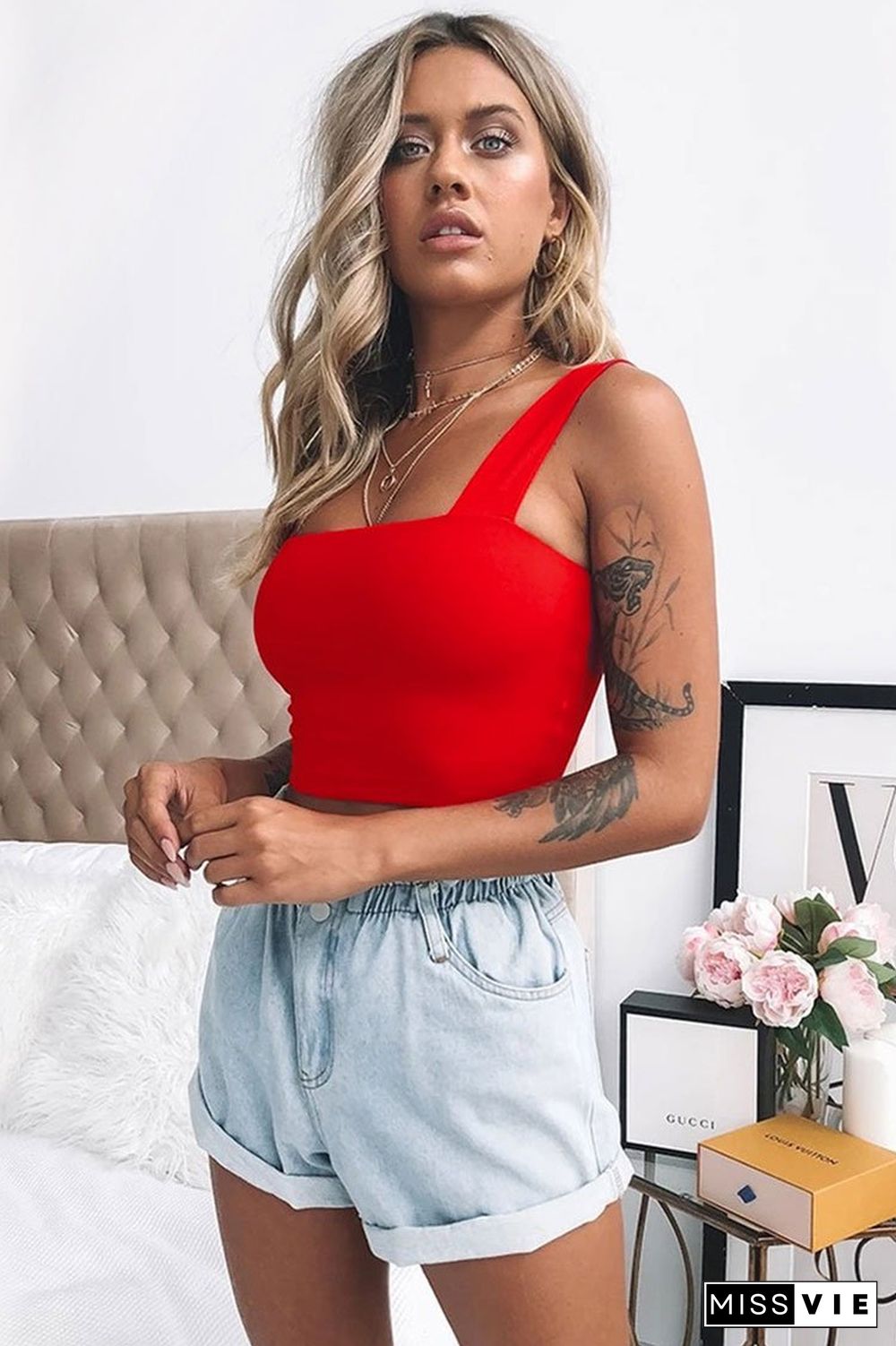 Stylish Square Neck Cropped Beach Tank Top