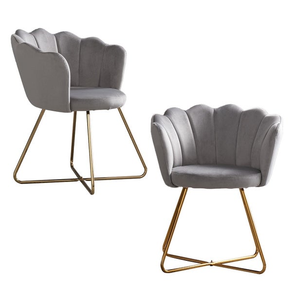 2 Pcs Velvet Dining Chairs， Lotus-shaped Bar Stools W/ Metal Legs