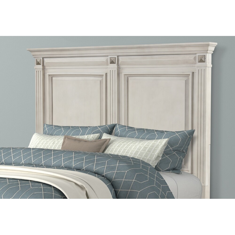 Roundhill Furniture Renova Distressed Parchment Wood Bedroom Set with Panel Bed  Dresser  Mirror  Nightstand  Chest