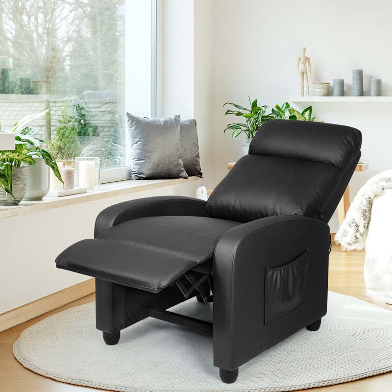 PU Leather Massage Recliner Sofa Modern Recliner Chair Winback Single Sofa with Side Pocket