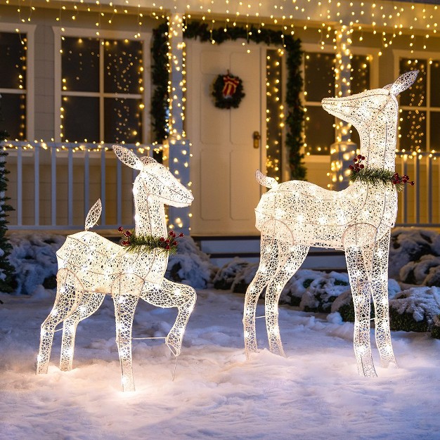 Joiedomi White Christmas Doe And Fawn Yard Lights 2 Packs 130 130 Led Lighted