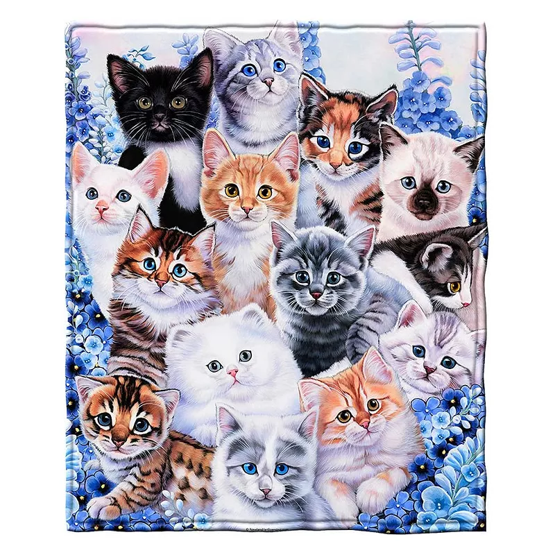 Collage Kitten Fleece Blanket For Bed，Queen Size Cute Fleece