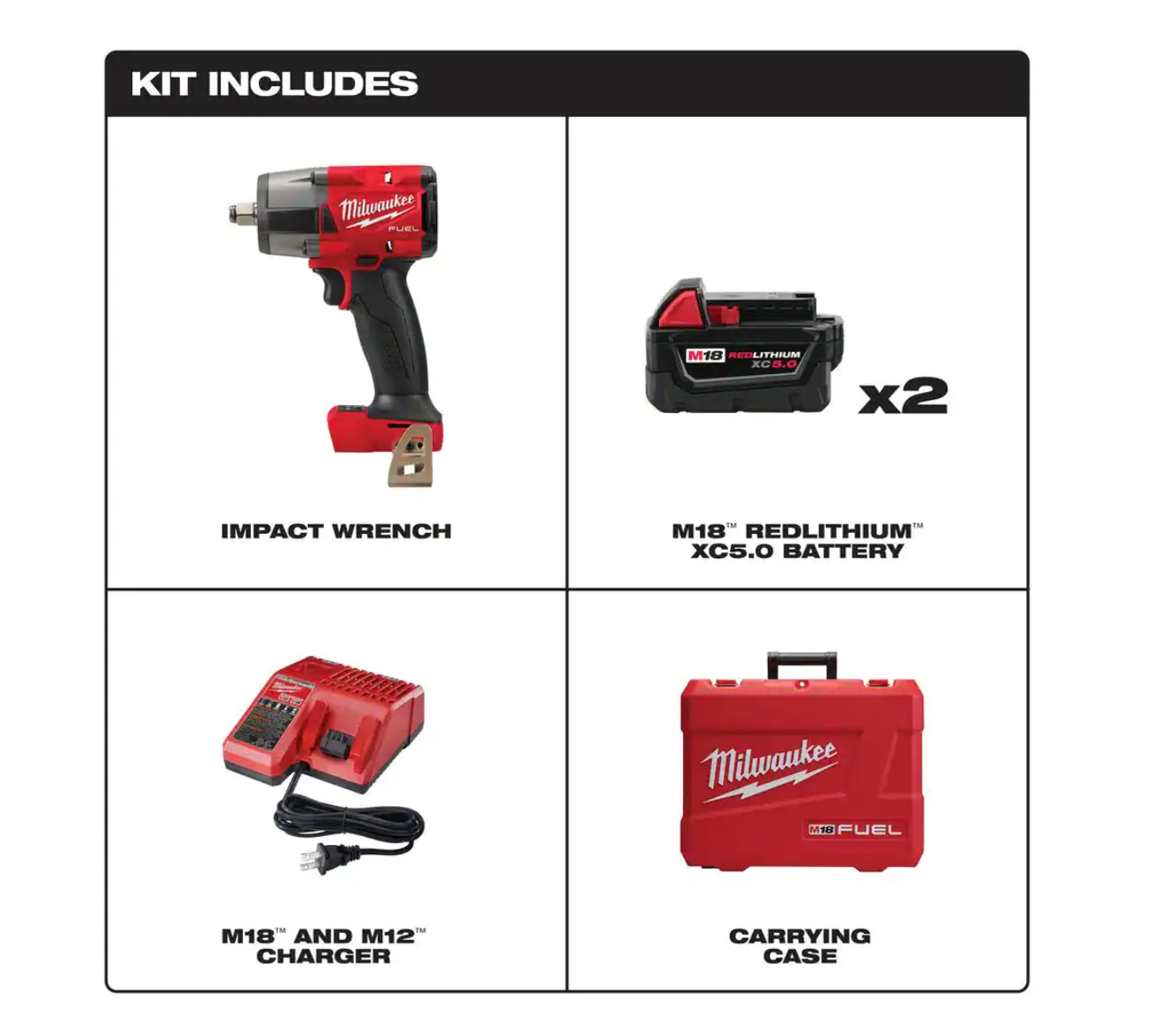 Milwaukee 2962-22 M18 FUEL GEN-2 18V Lithium-Ion Brushless Cordless Mid Torque 1/2 in. Impact Wrench with Friction Ring Kit